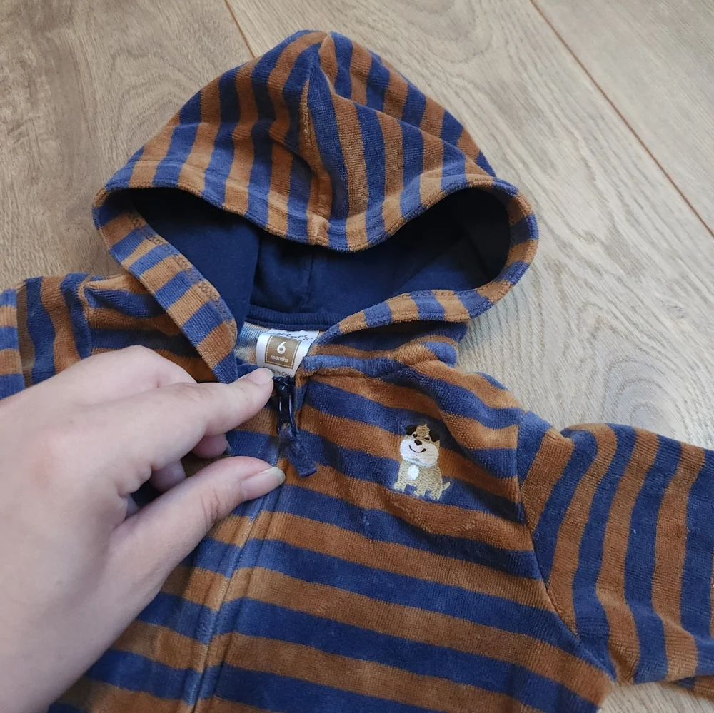 Striped Blue and Brown Kids Velour Hoodie